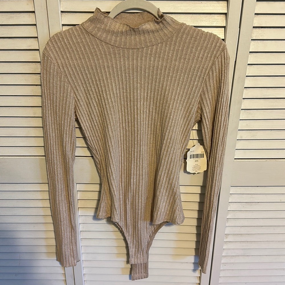 Tan long sleeve turtle neck body suit